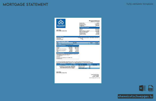 Beispielvorschau eines Hypothekenauszugs der Indian Overseas Bank (Word und PDF)